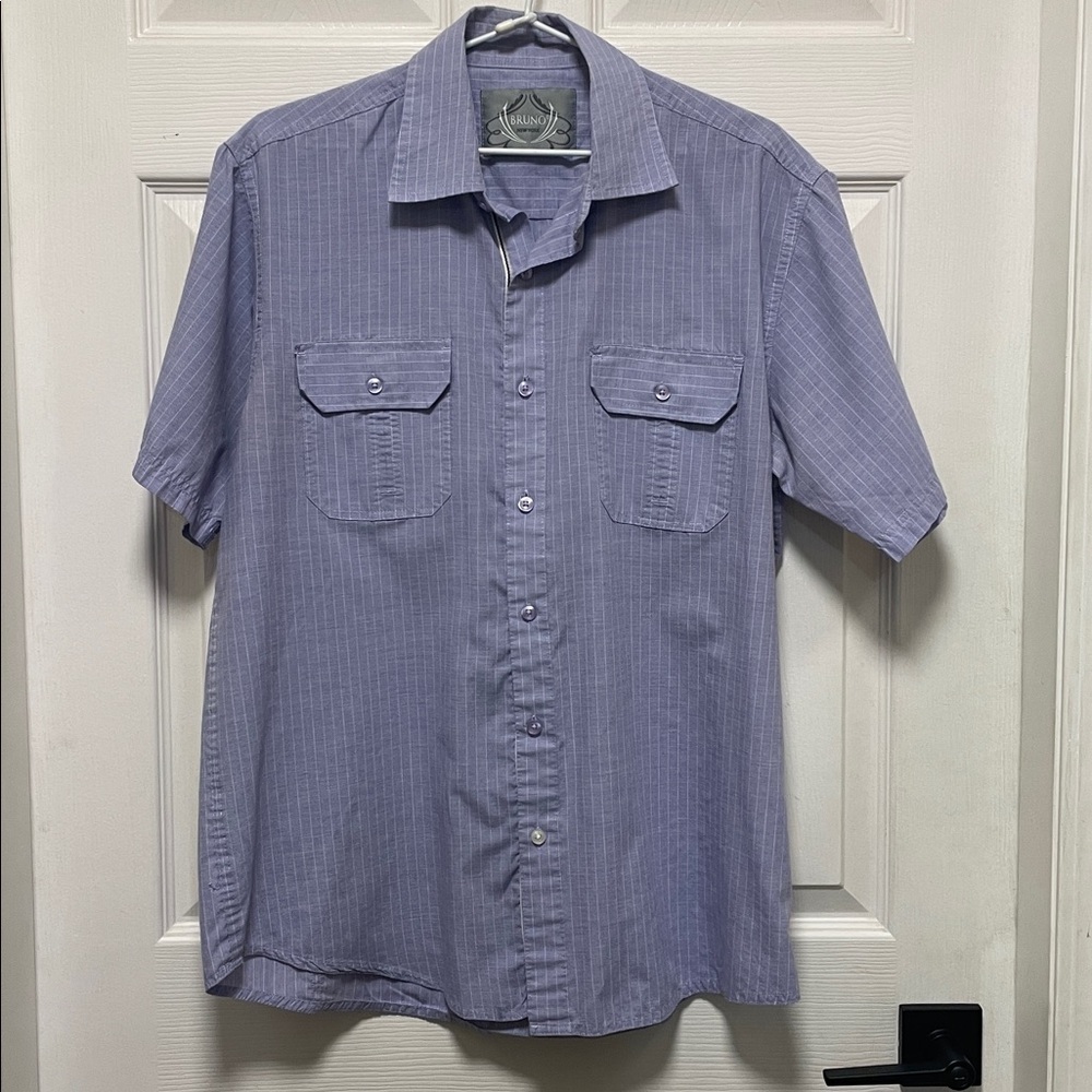 Bruno | New York | Casual | Button Down | Short Sleeve | Blue | Shirt | Size L